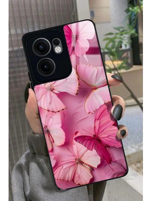 Snacase Oppo Reno 13F Uyumlu Pembe Kelebek Tasarımlı Parlak Silikon Kılıf