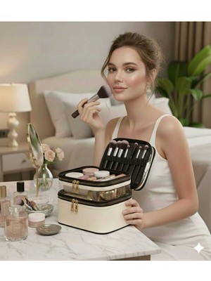 Özgürce Şık Bej Makyaj Çantası, Pratik ve Güvenli Taşıma Için Ideal