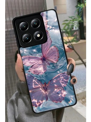 Snacase  Xiaomi Mi 14T Pro Uyumlu Pembe Kelebek Tasarımlı Parlak Silikon Kılıf