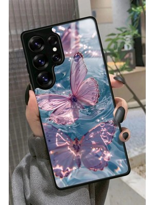 Snacase  Samsung Galaxy S25 Ultra Uyumlu Pembe Kelebek Tasarımlı Parlak Silikon Kılıf