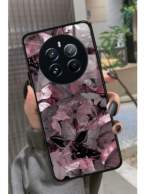 Snacase Realme 12 Uyumlu Pembe Kelebek Tasarımlı Parlak Silikon Kılıf