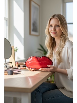 Özgürce Hologramlı Dudak Şekilli Parlak ve Şık Makyaj Çantası (25X11X5)