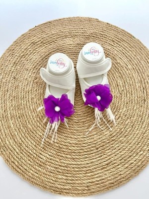 İrembaby Bebek Lohusa Mor Çiçekli Incili Lohusa Bebek Ayakkabı