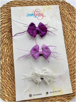 İrembaby 3'lü Set Bebek - Çocuk Saçsız Bebek Tokası Seti Mor - Lila - Beyaz Toka Set