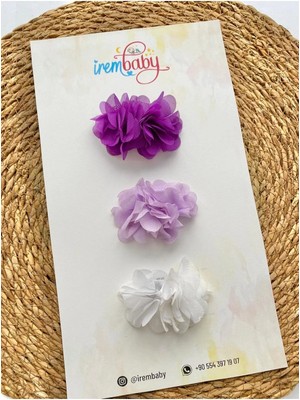 İrembaby 3'lü Set Bebek - Çocuk Saçsız Bebek Tokası Seti Mor - Lila - Beyaz Toka Set