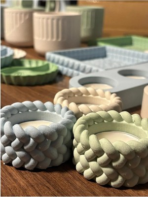 Bernami Düğün Pinterest Tekli Tealight Mumluk Beton Örgü Desenli