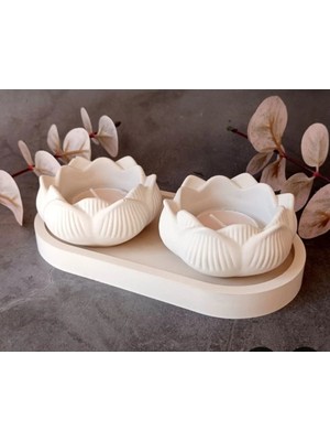 Bernami Düğün Pinterest 3 Lü Set Lotus Mumluk ve Oval Sunum Tabagı Dekoratif Obje Süs Eşyası Biblo Hediyelik