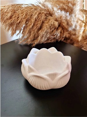Bernami Düğün Pinterest 2 Adet Lotus Çiçeği Mumluk & Organizer & Minimal Sunumluk - Beyaz 7*3 cm