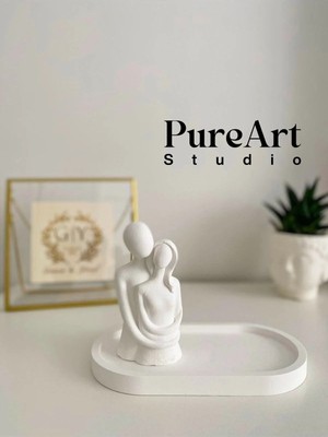 Bernami Düğün Pinterest Art Dekoratif Biblo Sarılan Çift ve Sunum Tabağı 2'li Set