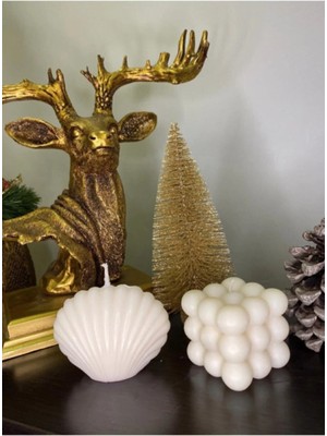 Bernami Düğün Pinterest 2'li Dekoratif Mum Seti Beyaz Renk Istiridye ve Bubble Set