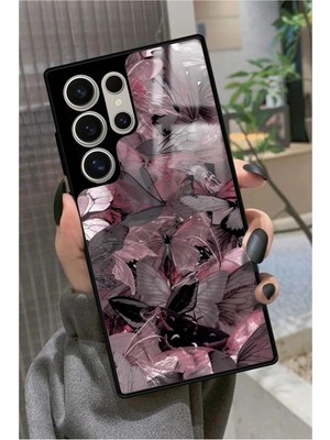 Snacase  Samsung Galaxy S22 Ultra Uyumlu Pembe Kelebek Tasarımlı Parlak Silikon Kılıf