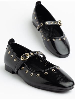 Shemard Kadın Siyah Rugan Gold Detaylı Baretli Babet