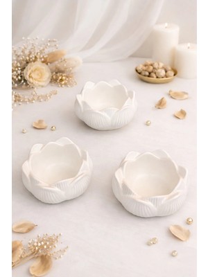 Bernami Düğün Pinterest 3'lü Lotus Çiçeği Dekoratif Mumluk Set & Biblo - Lotus Mumluk-Ev Aksesuarı -