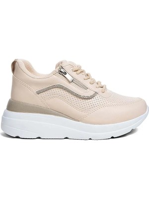 Flet Zenne 207 Cilt Bej Rahat Yeni Sezon Yüksek Topuk Fermuarlı Kadın Spor Ayakkabı