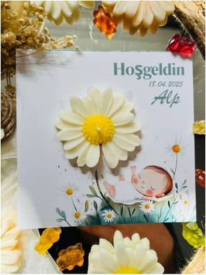 Bernami Kdekoratif Pinterest 25 Adet Özel Tasarlanmış Kart ve Papatya Mum. Bebek Doğum, Babyshower, Doğum Günü, Hediyelik