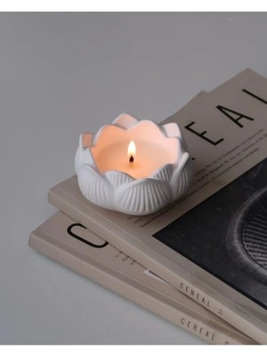 Bernami Kdekoratif Pinterest Lotus Çiçeği Formunda Mum - El Yapımı Beyaz Mum