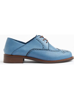 Shemard Kadın Mavi Hakiki Deri Bağcıklı Loafer Ayakkabı