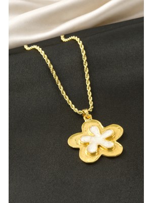 Makay Çiçek Sedef Çelik Kolye