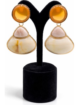 Pangu Altın Renk Çerçeveli Mermer Desenli Akrilik Küpe