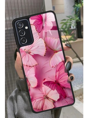 Snacase  Samsung Galaxy M52 Uyumlu Pembe Kelebek Tasarımlı Parlak Silikon Kılıf