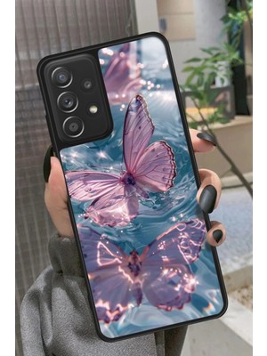 Snacase  Samsung Galaxy A72 Uyumlu Pembe Kelebek Tasarımlı Parlak Silikon Kılıf