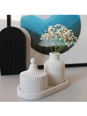 Bernami Şamdan Pinterest Beyaz Renk Özel Tasarım Takı Kutusu ve Vazo Standlı Aksesuar Seti