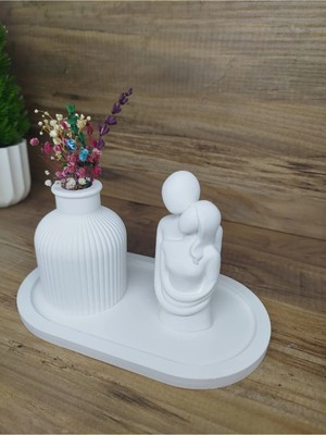 Bernami Düğün Pinterest Dekoratif 3'lü Set Oval Tabak Sarılan Çift Vazo