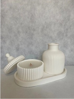 Bernami Kdekoratif Pinterest Özel Tasarım Kokulu Mum ve Vazo Üçlü Aksesuar Seti