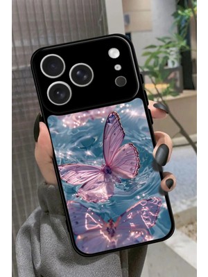 Snacase Apple iPhone 17 Pro Max Uyumlu Pembe Kelebek Tasarımlı Parlak Silikon Kılıf