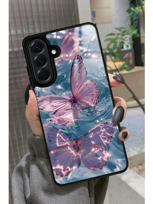 Snacase  Samsung Galaxy A56 Uyumlu Pembe Kelebek Tasarımlı Parlak Silikon Kılıf