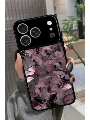 Snacase Apple iPhone 17 Pro Uyumlu Pembe Kelebek Tasarımlı Parlak Silikon Kılıf