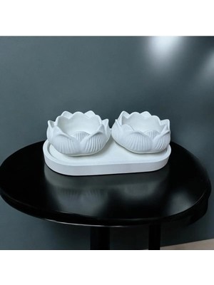Bernami Nikah Pinterest 3lü Set Lotus Çiçeği & Oval Organizer Tabak & Tealight Mumluk & Dekor Süs & Alçı Mumluk