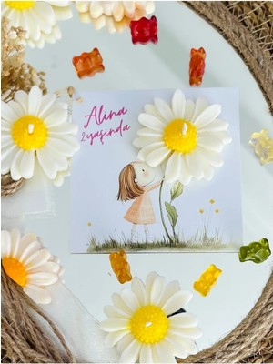 Bernami Düğün Pinterest 25 Adet Özel Tasarlanmış Kart ve Papatya Mum. Bebek Doğum, Babyshower, Doğum Günü, Hediyelik