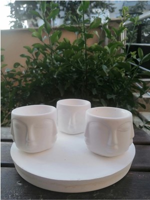 Bernami Şamdan Pinterest Taş Tozu Yüzler Figürlü 3'lü Küçük Adler Saksı