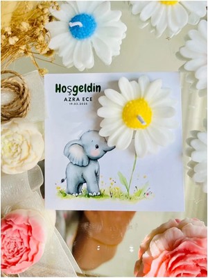 Bernami Kdekoratif Pinterest 25 Adet Özel Tasarlanmış Kart ve Papatya Mum. Bebek Doğum, Babyshower, Doğum Günü, Hediyelik