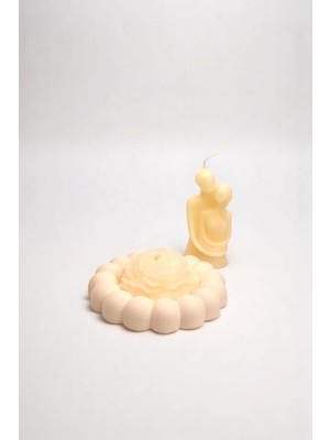 Bernami Kdekoratif Pinterest Beyaz Bubble Tabak ve Silüet Mum Seti – Dekoratif El Yapımı Mum, Bardak Altlığı (Şakayık Mum Hediye)