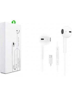 Akinco Type-C Mikrofonlu Kablolu Kulaklık - Ses Kontrol Tuşlu Beyaz (Tüm Type-C Cihazlarla Uyumlu)