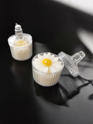 Bernami Kdekoratif Pinterest Mika Şekerlik Kutuda Papatya Detaylı Vanilya Kokulu Mum -2 Adet