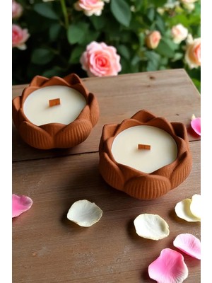 Bernami Düğün Pinterest 2' Li Lotus Model Kiremit Rengi Beton Mum Seti