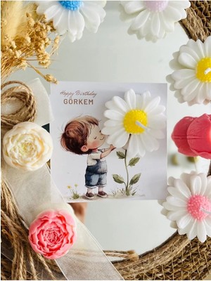Bernami Düğün Pinterest 25 Adet Özel Tasarlanmış Kart ve Papatya Mum. Bebek Doğum, Babyshower, Doğum Günü, Hediyelik