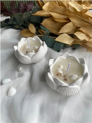 Bernami Düğün Pinterest 2'li Deniz Kabuğu Süslemeli Lotus Mum