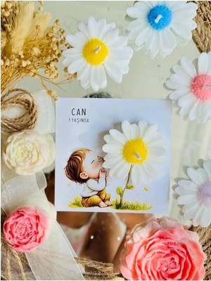 Bernami Düğün Pinterest 25 Adet Özel Tasarlanmış Kart ve Papatya Mum. Bebek Doğum, Babyshower, Doğum Günü, Hediyelik