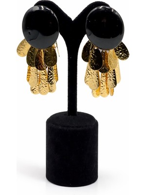 Pangu Lak Kaplama Siyah Oval Akrilik Küpe