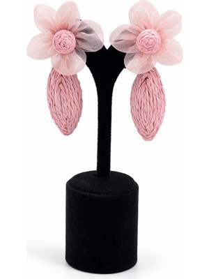 Pangu Çiçek Form Detaylı, Kağıt Ip Dokuma Lak Kaplama Küpe