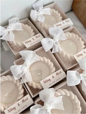 Bernami Dekoratif Pinterest Dekoratif Nişan Dekoratif Isime Etiket Süsleme Kurdele Kutulu Burgu Model Mum Beyaz - 5 Adet