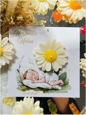 Bernami Düğün Pinterest 25 Adet Özel Tasarlanmış Kart ve Papatya Mum. Bebek Doğum, Babyshower, Doğum Günü, Hediyelik