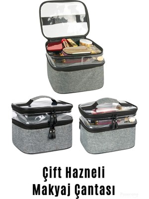 Özgürce Şeffaf ve Çift Bölmeli Makyaj Çantası, Pratik Kullanım Sağlar
