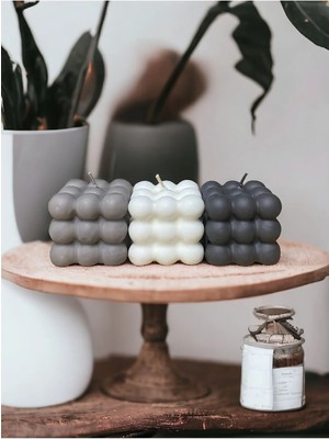 Bernami Kdekoratif Pinterest 3 Lü Bubble Mum Beyaz, Gri ,koyu Gri Vanilya Kokuludur