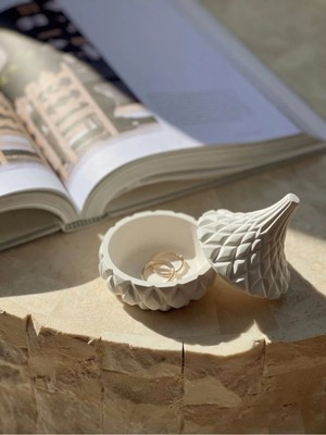 Bernami Düğün Pinterest Dekoratif Beton 10 cm Kapaklı Kutu, Çok Amaçlı Kutu, Takı Kutusu