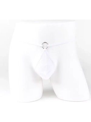 Liyuza Fantezi Beyaz Transparan Halkalı Tül Erkek String Seksi Erkek Iç Çamaşırı